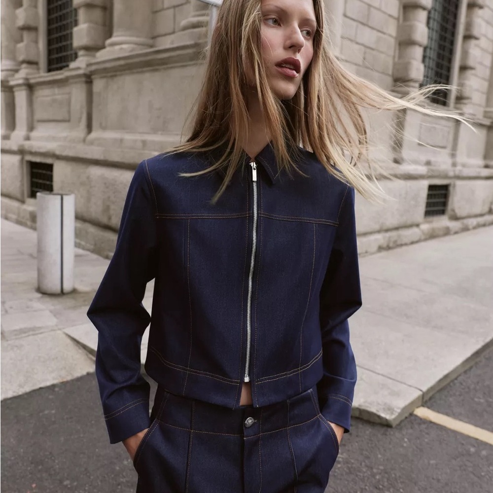 New Zara contrast topstitching jacket indigo-small